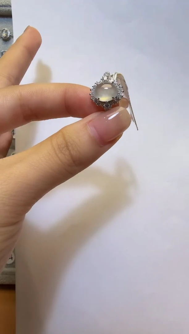 银S925镶嵌戒指翡翠925银镶缅甸A货翡翠戒指97