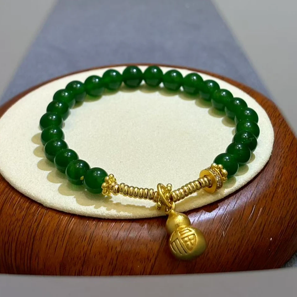 合金手链 【绿色珠子葫芦手链】女款气质轻奢百搭国风单圈