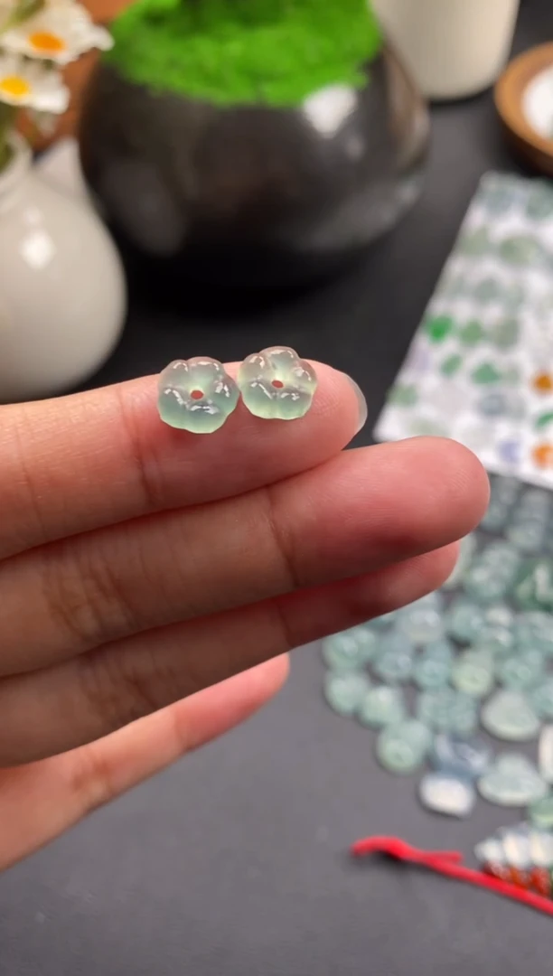 散珠翡翠冰种花花一对