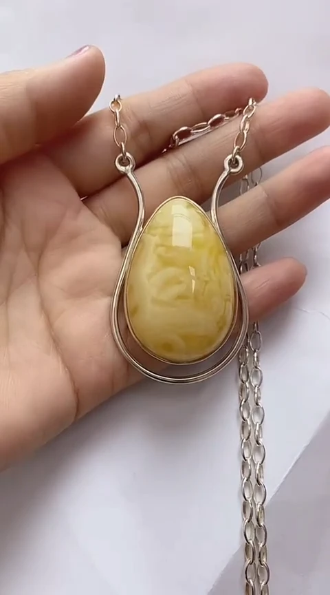 【闪购商品】琥珀裸石银S925镶嵌蜜蜡项链