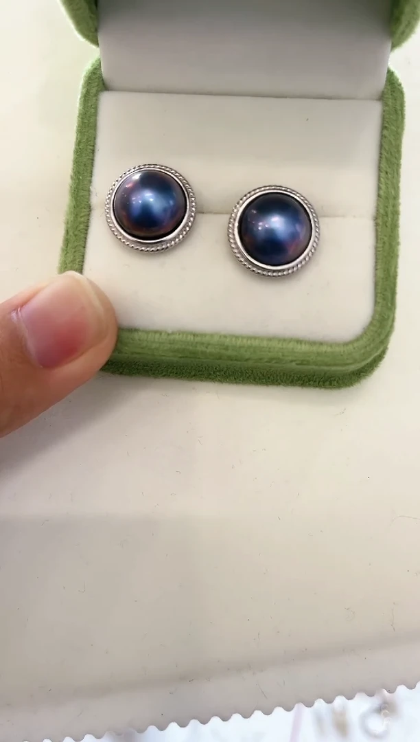 【闪购商品】拼合珍珠（马贝珠）耳饰银S925镶嵌海水蓝马贝