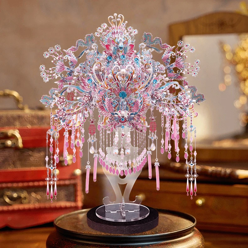 新疆西藏包邮粉色凤冠丨拼钢达酷玩22粉黛结婚礼物拼装立体成人闺