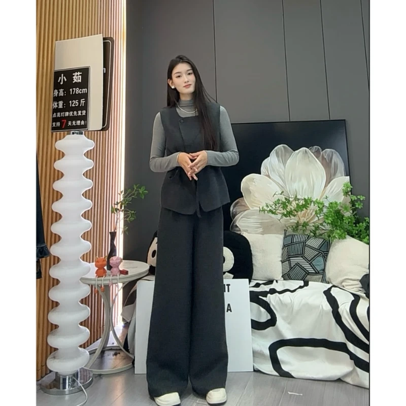 大妍定制~【都市轻语】三件套休闲时尚秋季打底衫马甲窄版阔腿裤