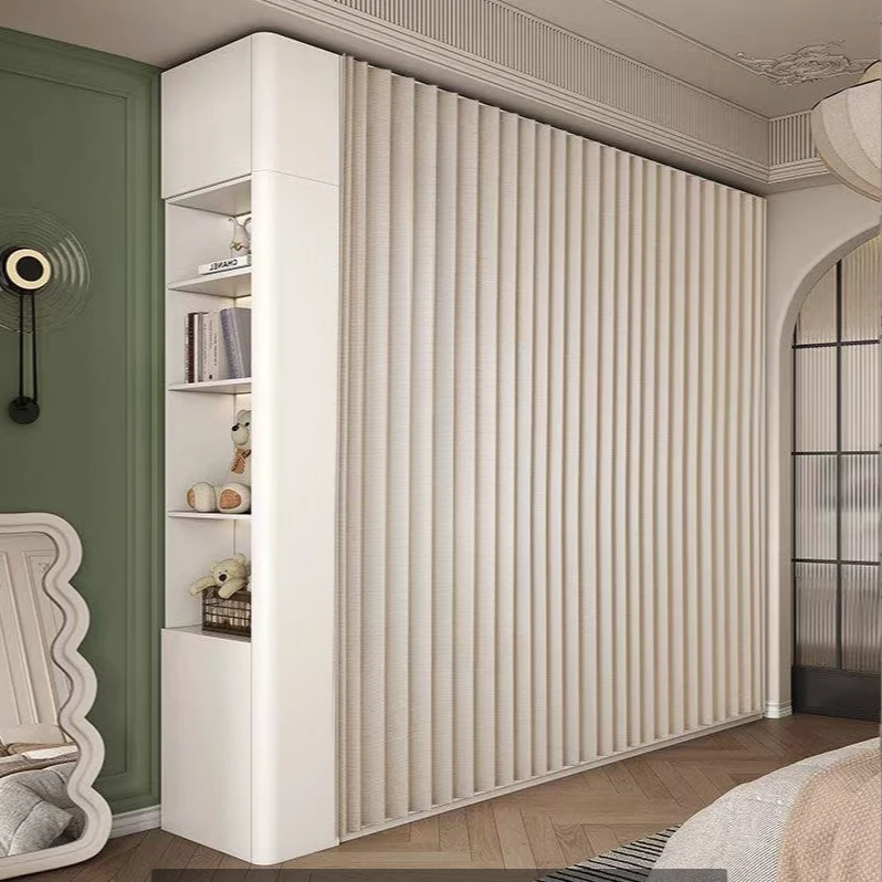 防尘衣柜酒柜鞋柜遮挡帘无门轨道免打孔衣帽间专用无门衣柜折叠帘