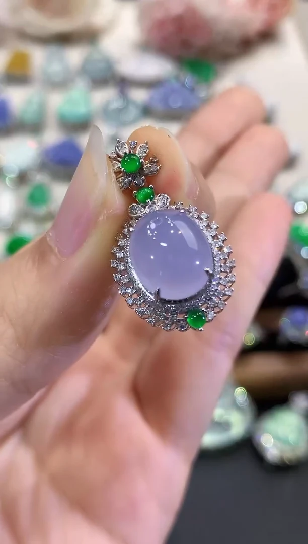 吊坠(不含链)18K金镶嵌翡翠C61 紫货有色差