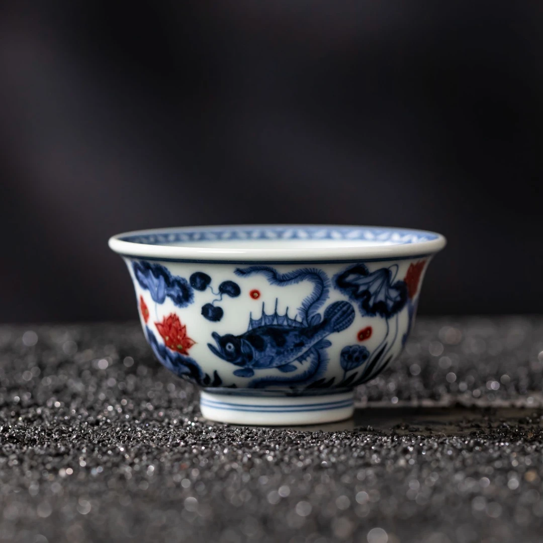 〖瑶瑶专属款〗明和堂鱼澡中号压手杯手绘MHT02029景德镇陶瓷茶器