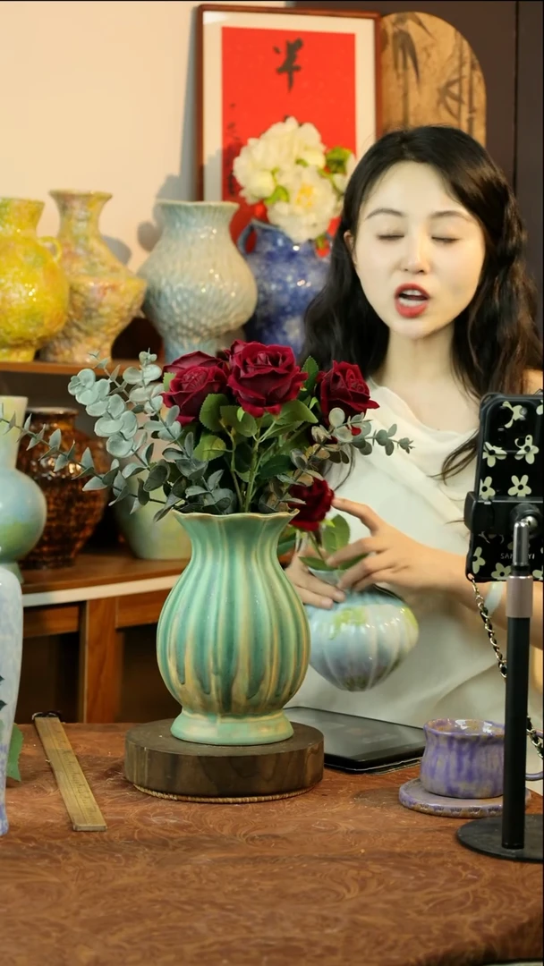 瓶绿野系列油画风花边花器