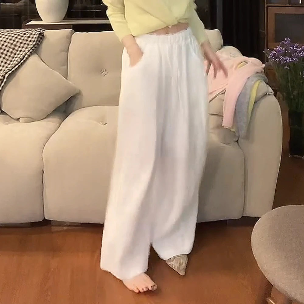 B2025夏季新款蕾丝腰头拼接抽绳休闲裤阔腿裤长裤裤子时尚百搭