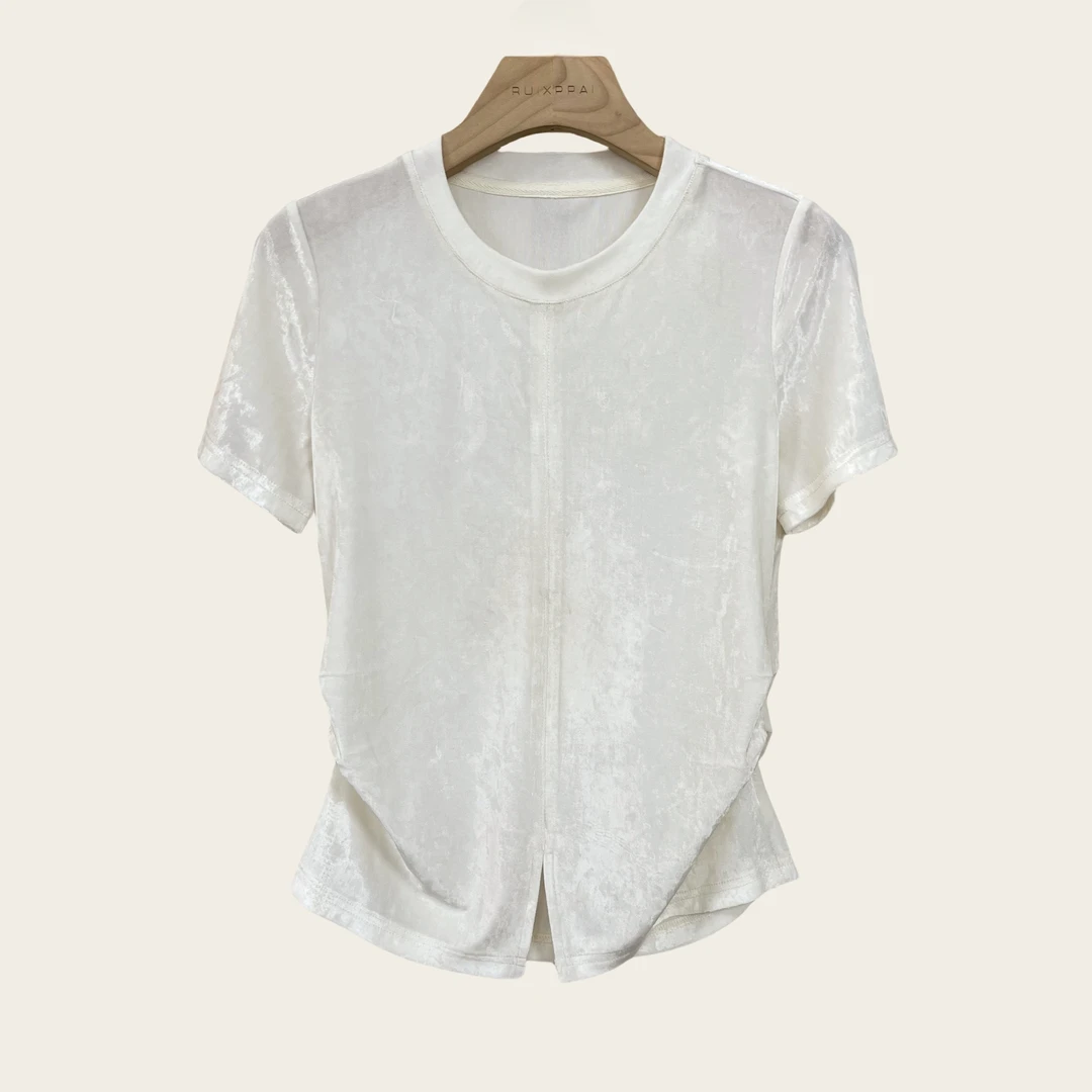 【AOB.RUI】圆领时尚修身套头衫女短袖2025夏季小众设计感显瘦薄款