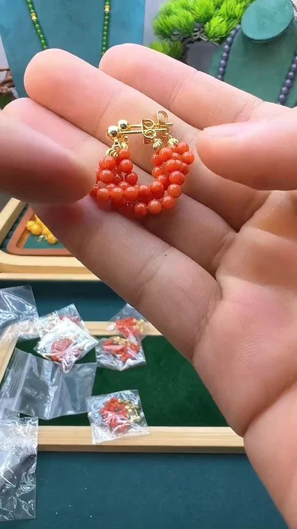 玛瑙/玉髓耳钉14K金镶嵌QW32