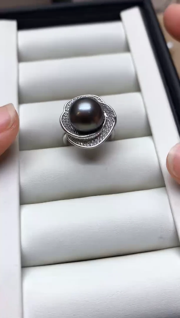 银S925镶嵌戒指海水珍珠S925银海水珍珠戒指