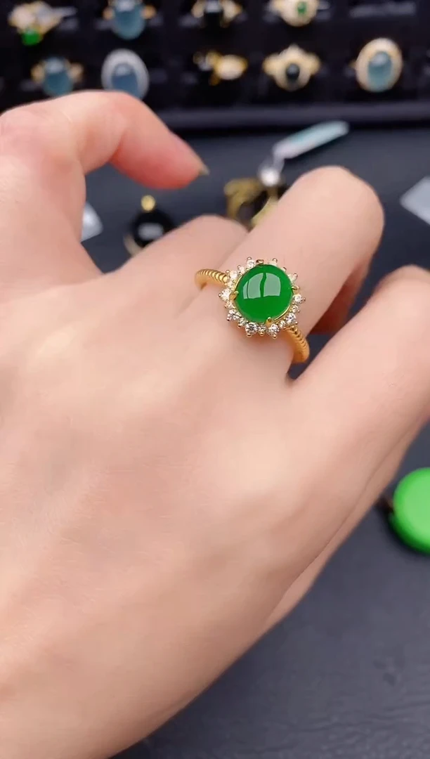 银S925镶嵌戒指翡翠天然a货翡翠409