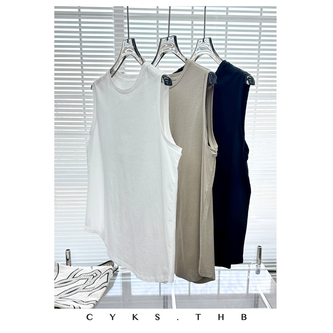 CYKS.THB | 高支数肌理感贝壳扣后拼接圆弧下摆无袖背心