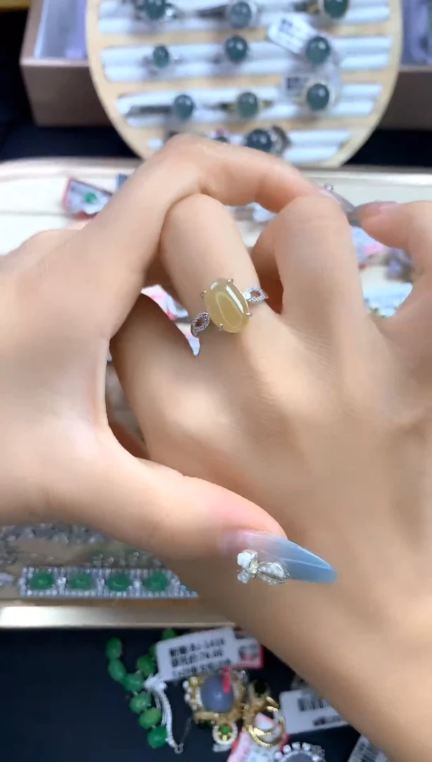 翡翠戒指银S925镶嵌翡翠 蛋面 银S925镶嵌