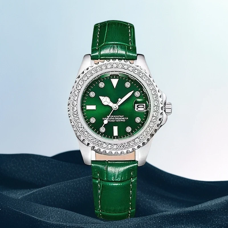 【专柜直发】轻奢百搭绿皮带1210绿水鬼百搭时尚祖母绿简约女士腕表