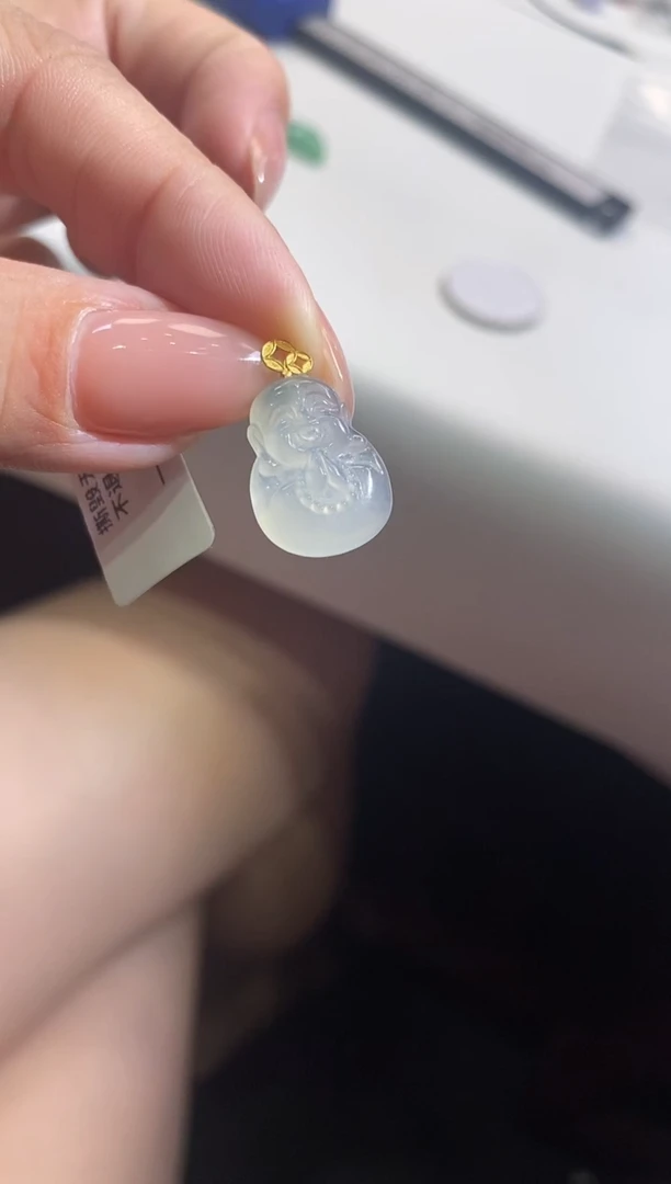 翡翠18K金镶嵌吊坠(不含链)小和尚