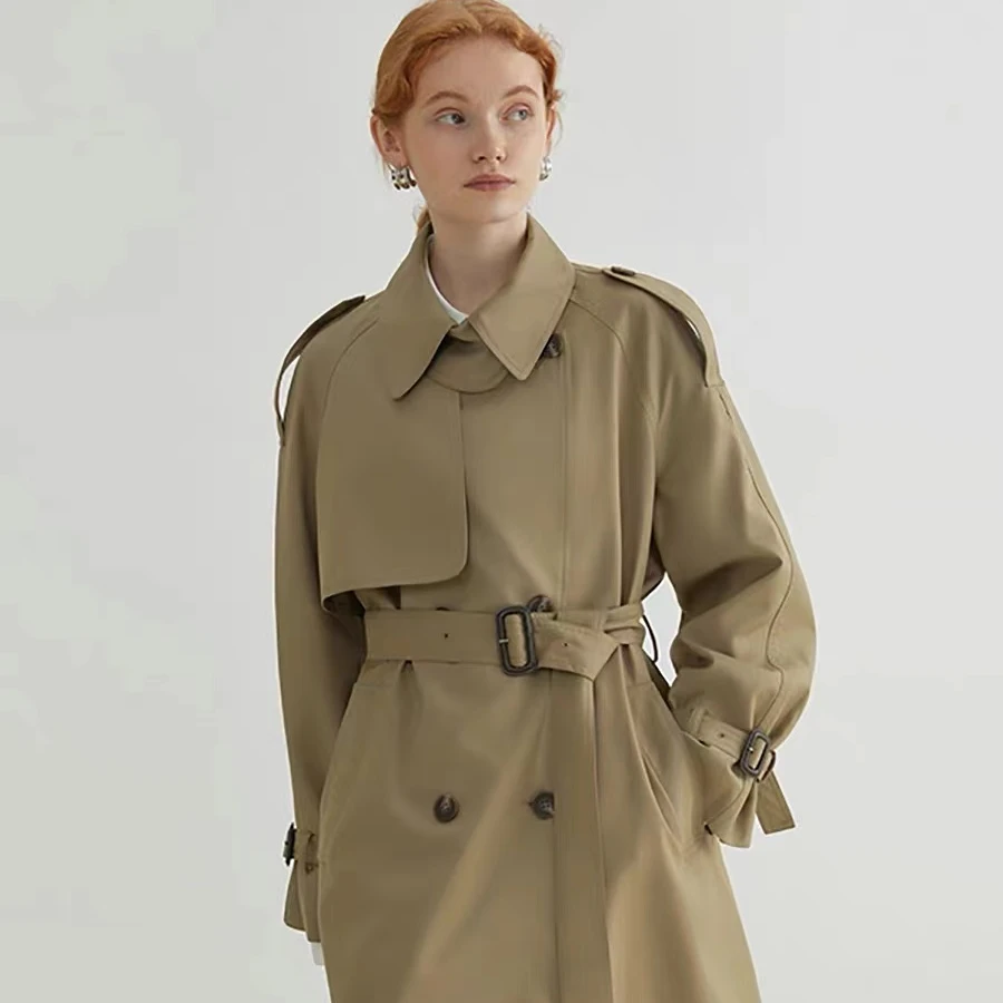 【25年上新】新款双排扣气质时尚风衣英伦风中长款收腰休闲-9090