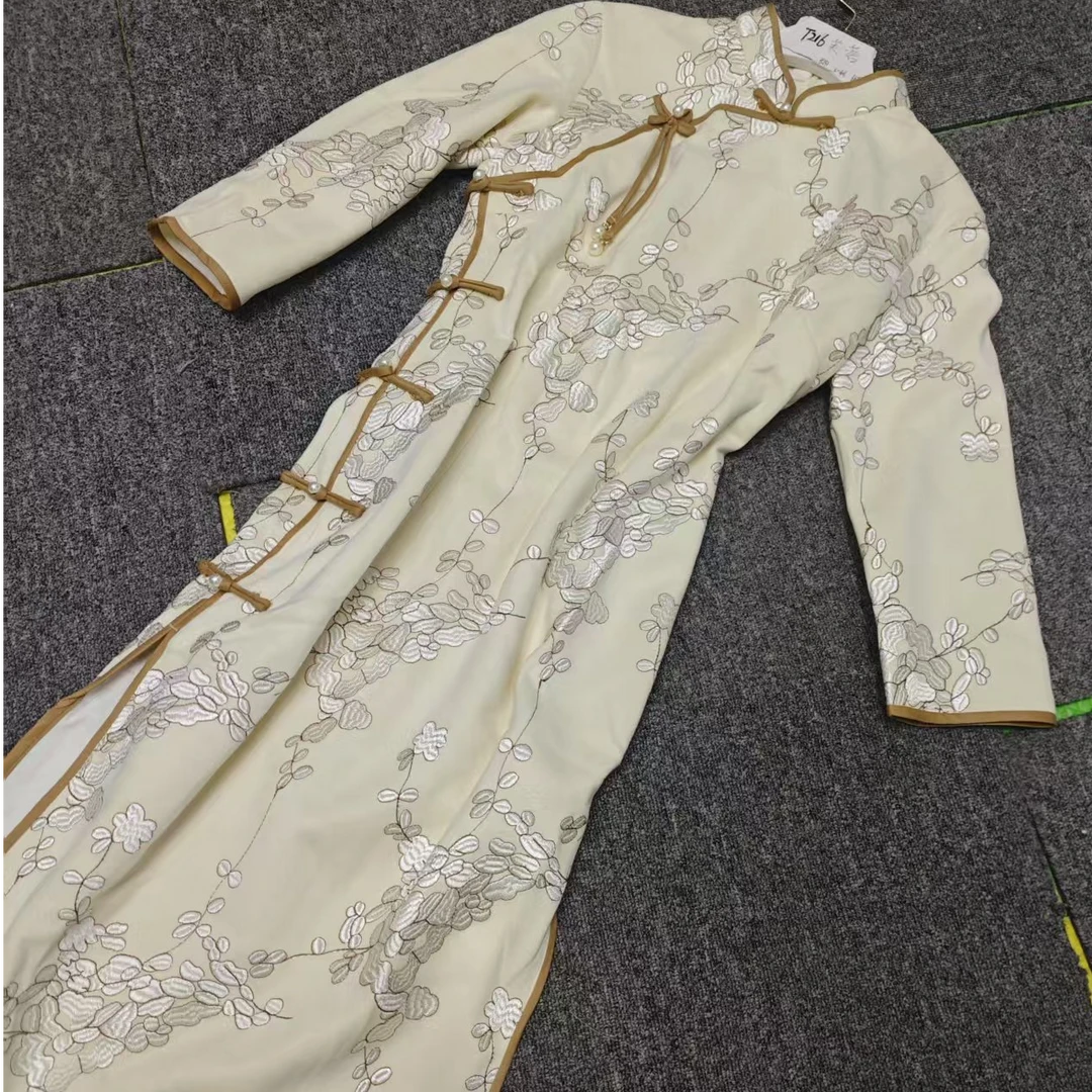 恬子梦 T724 春秋新款 卷帘草 裙长118  侧八扣旗袍