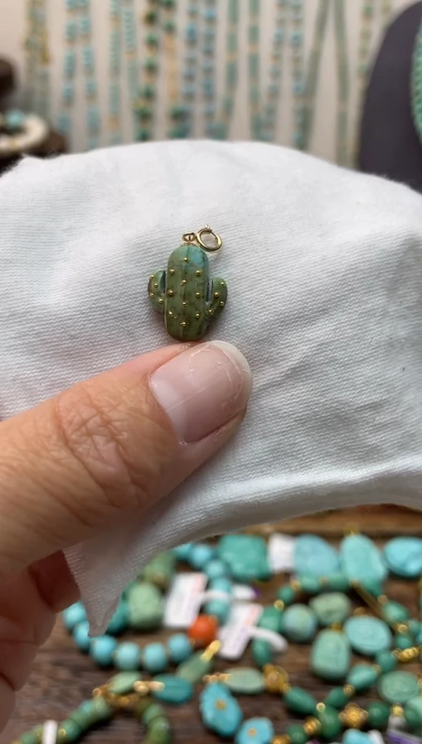 【闪购商品】绿松石仙人掌18K金镶嵌编号55