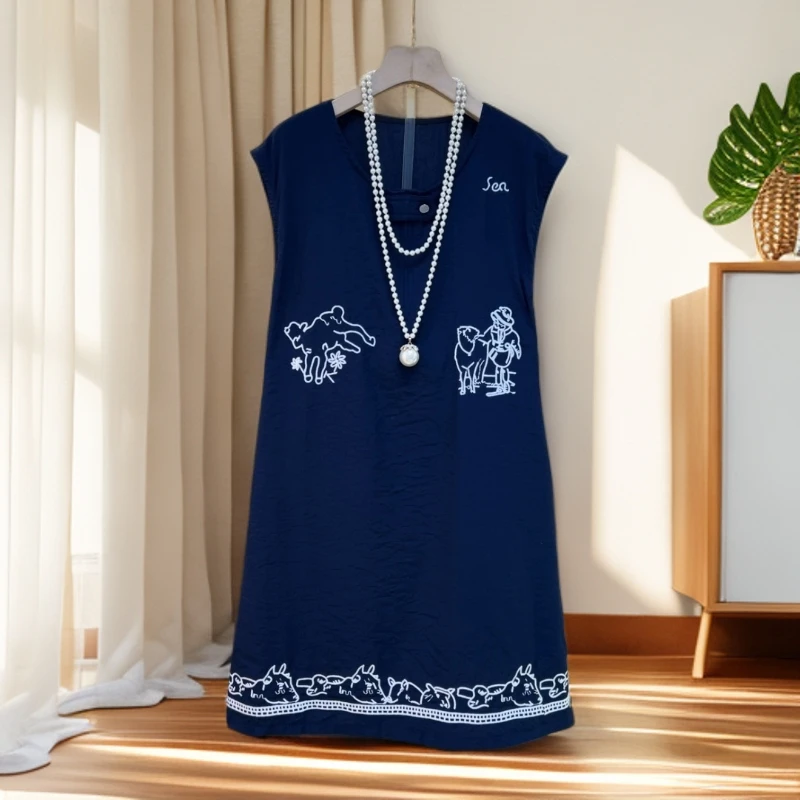 2025夏季新款韩系时尚减龄拼色圆领无袖背心裙休闲大码连衣裙