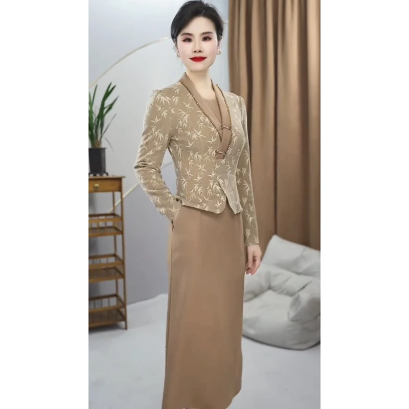 2727新款新中式妈妈装洋气时尚减龄修身遮肉连衣裙