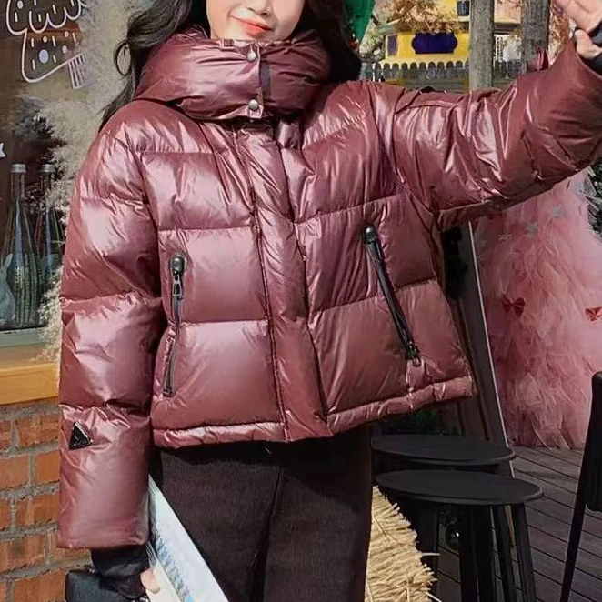 冬季亮面连帽短款加厚面包羽绒服4830