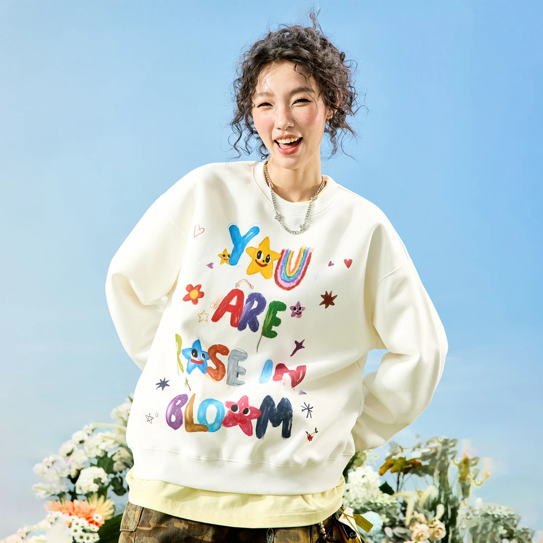 Nuthink美式潮牌圆领卫衣外套国潮字母涂鸦男女情侣2025秋新款