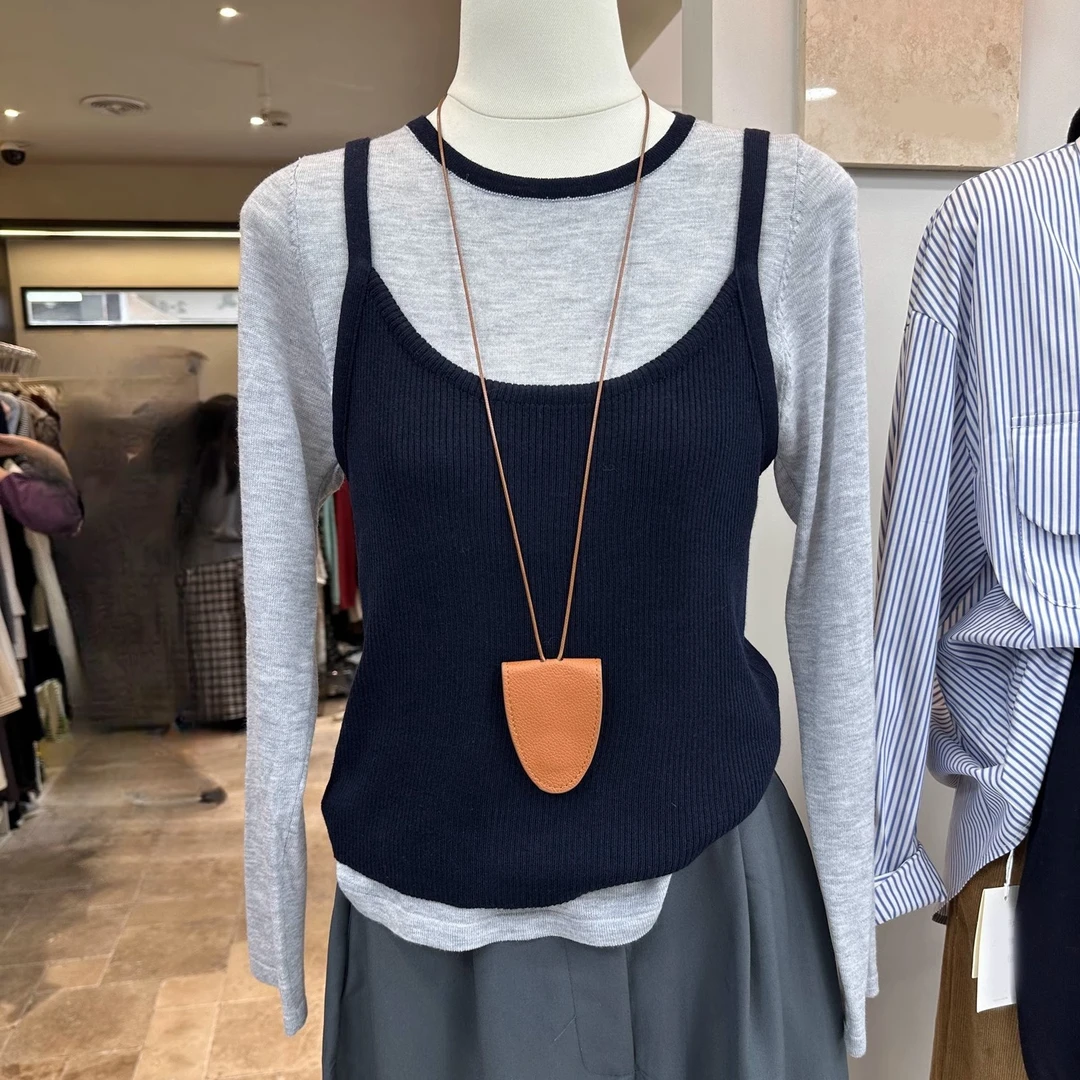 韩系撞色叠穿两件套针织T恤女春季新款休闲气质内搭打底衫上衣ins