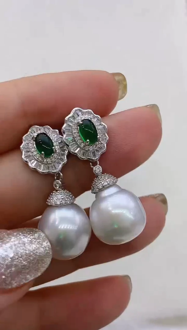 银S925镶嵌海水珍珠耳饰132  12-13mm