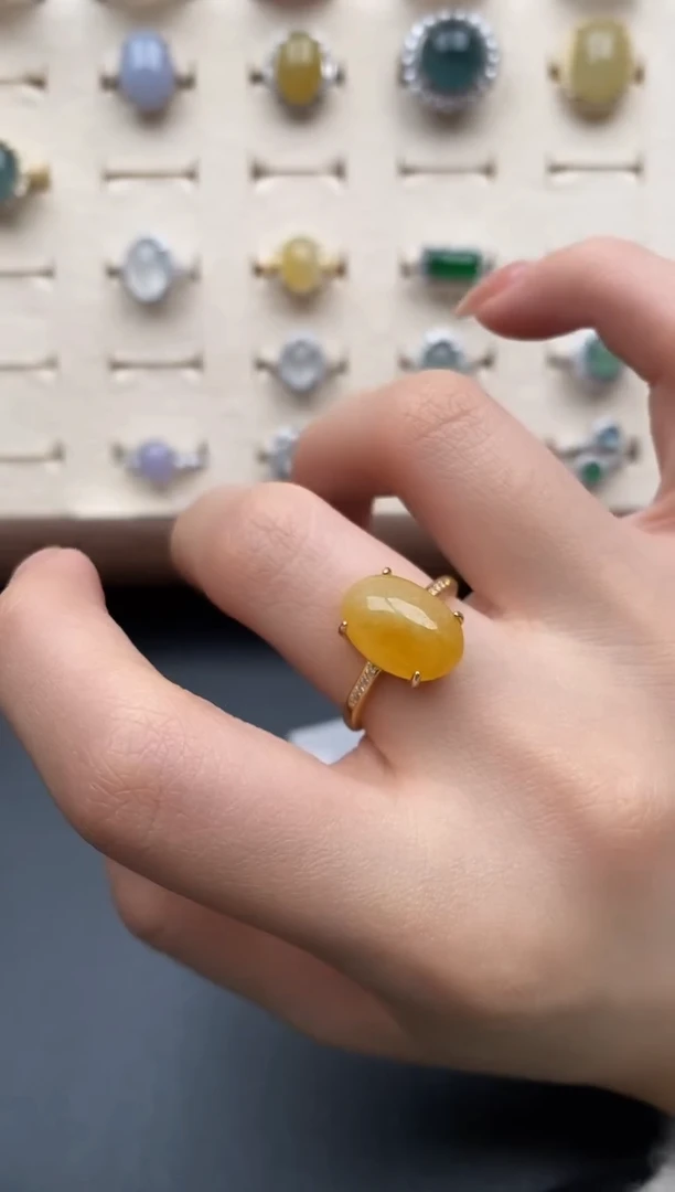 银S925镶嵌戒指翡翠一物一证一礼盒