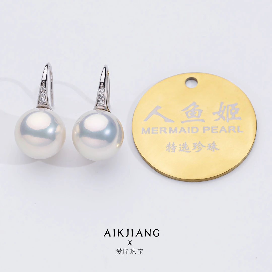 AIKJIANG/爱匠【百搭经典】人鱼姬 淡水珍珠耳钩 12-13mm s925银