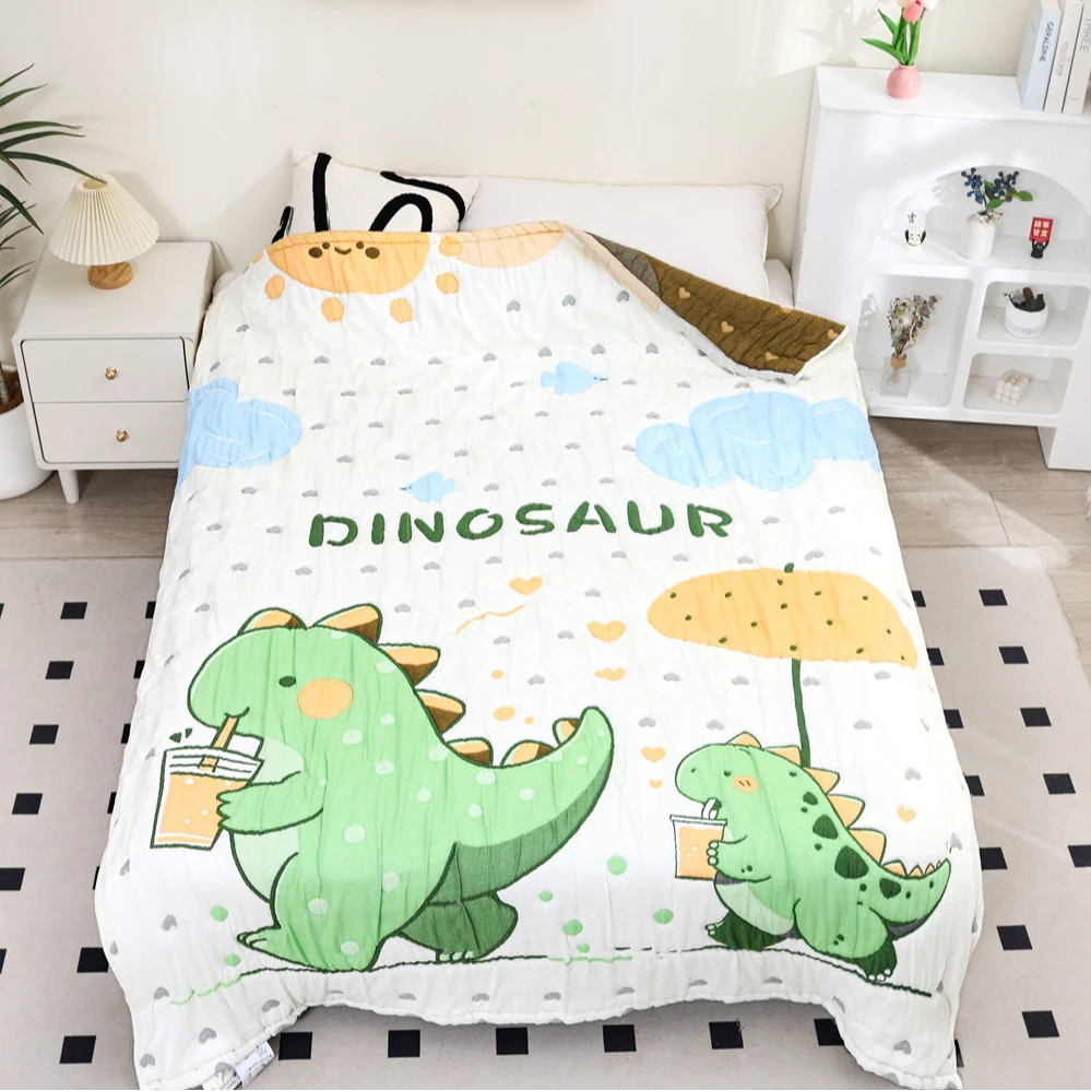 【奶茶恐龙】150cm x 200cm 四季升级加厚保暖控温棉云朵纱泡芙被