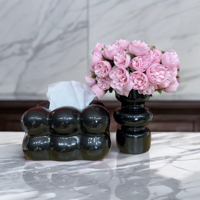 紫色牡丹梳妆台玻璃花瓶现代简约客厅餐桌茶几仿真花束插