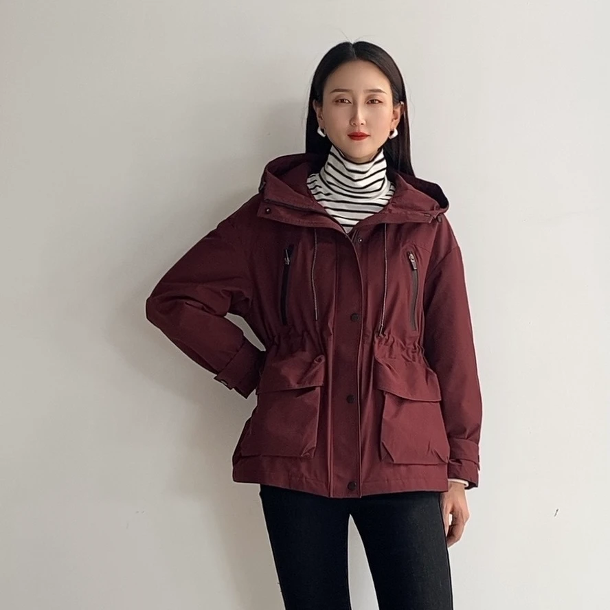 白鹅绒羽绒派克服女冬装宽松韩系收腰显瘦连帽冲锋衣中长款外套