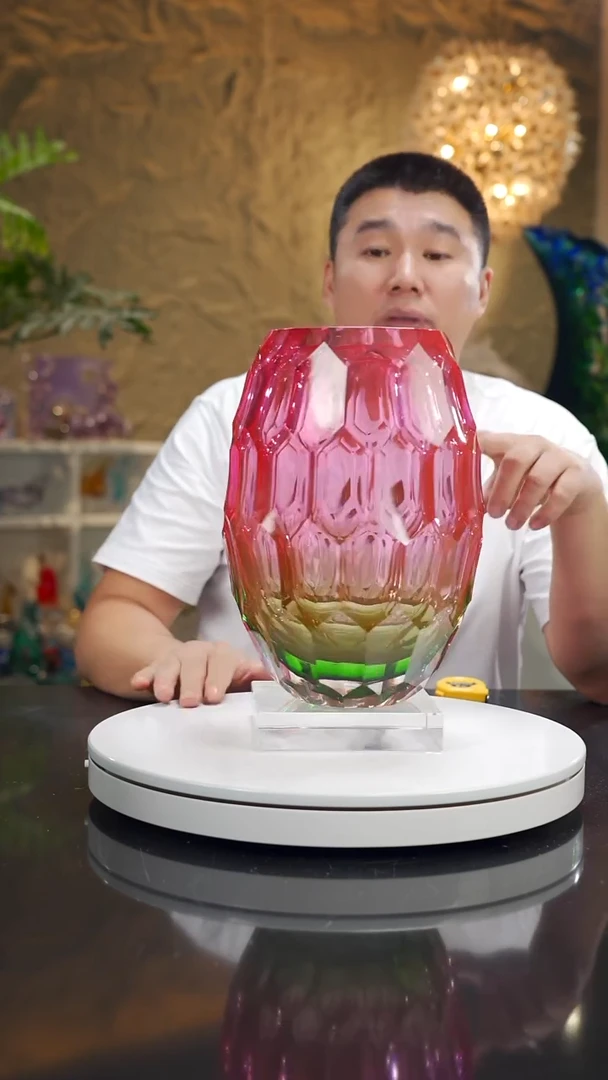摆件福利金红绿凹切面花瓶
