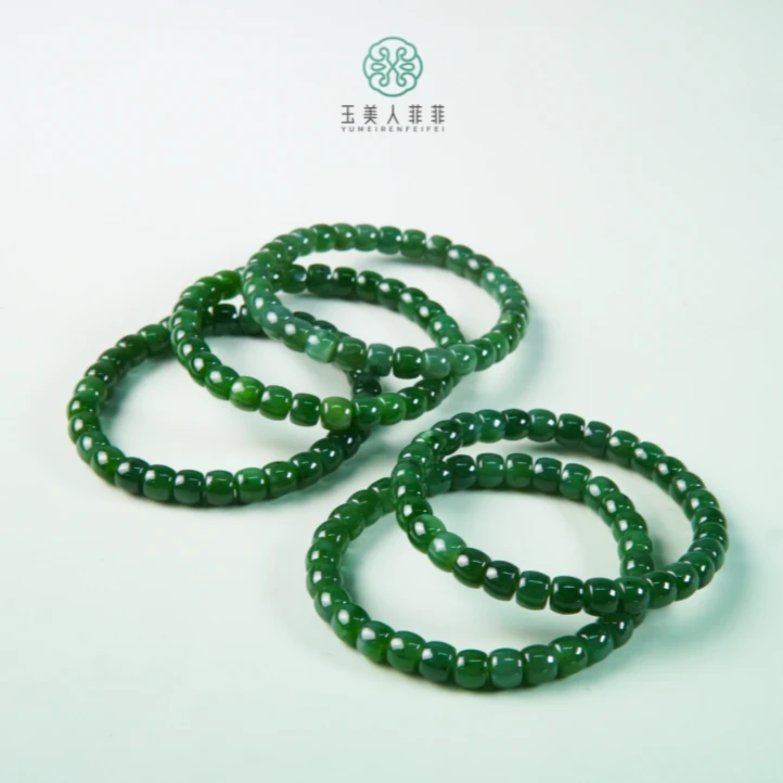 石惑珠宝~和田玉单圈手串老型珠约6*7mm%多样性发一