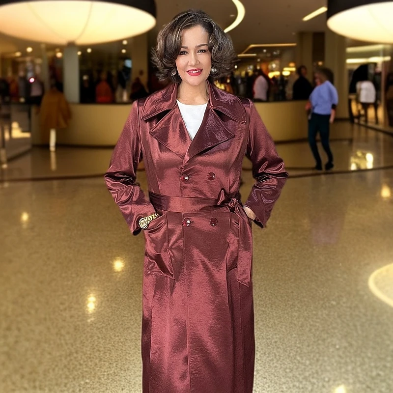 【包邮】酷飒气质感中长款外套女秋冬风衣通勤风长款薄外套#8881