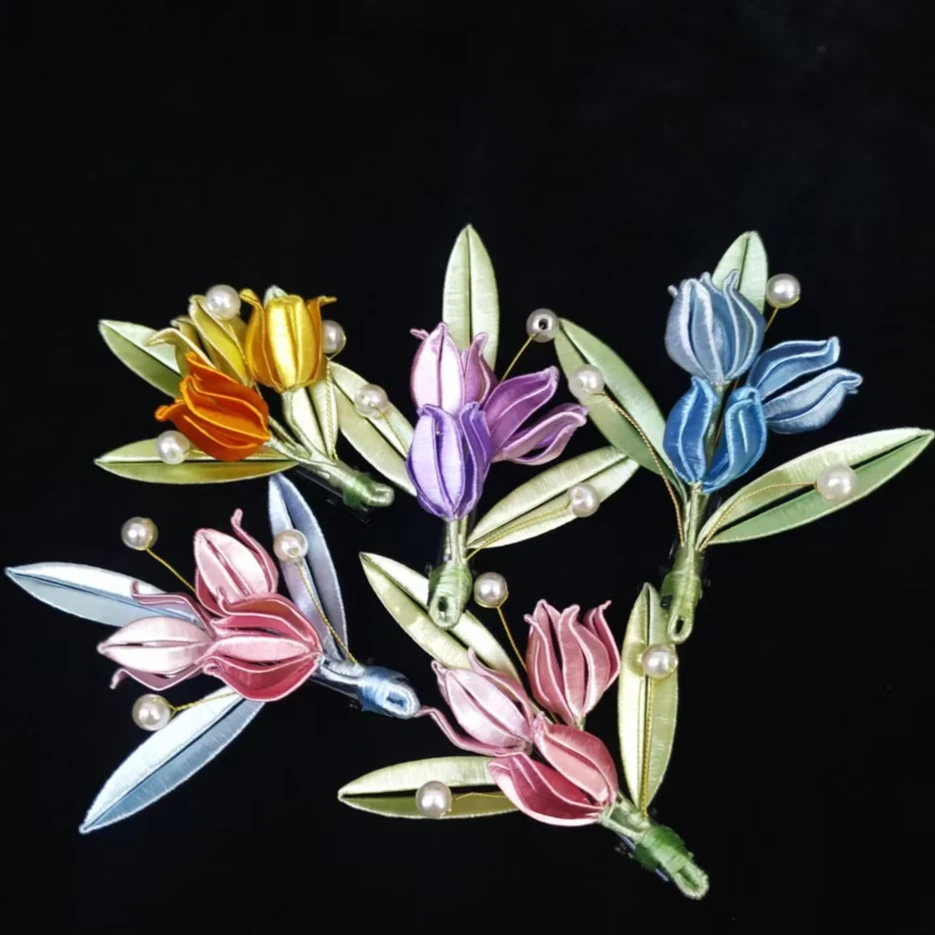 46非遗铃兰花边夹缠花纯手工绒花蚕丝国风发夹绒花发夹时尚