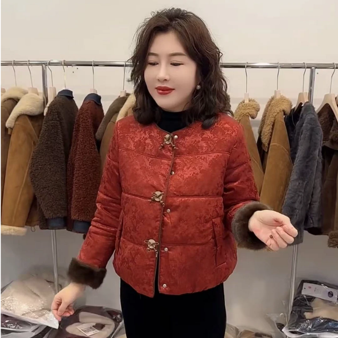 圆领国风袖口毛毛棉服加厚ins短款保暖时尚秋冬外套冬季