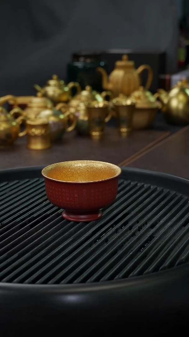 【闪购商品】杯【宜景窑紫砂鎏金】朱泥心经杯子8