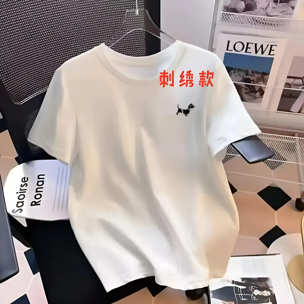 【刺绣 单狗】新夏季简约时尚男女百搭潮流白色短袖t恤圆领半袖