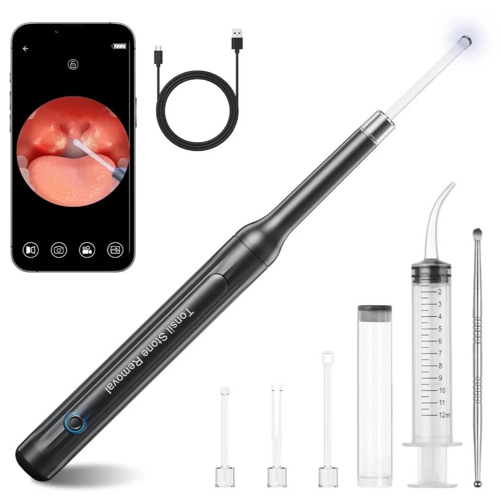 带摄像头跟LED灯视觉扁桃体结石去除套件-适用于苹果和安卓便携式