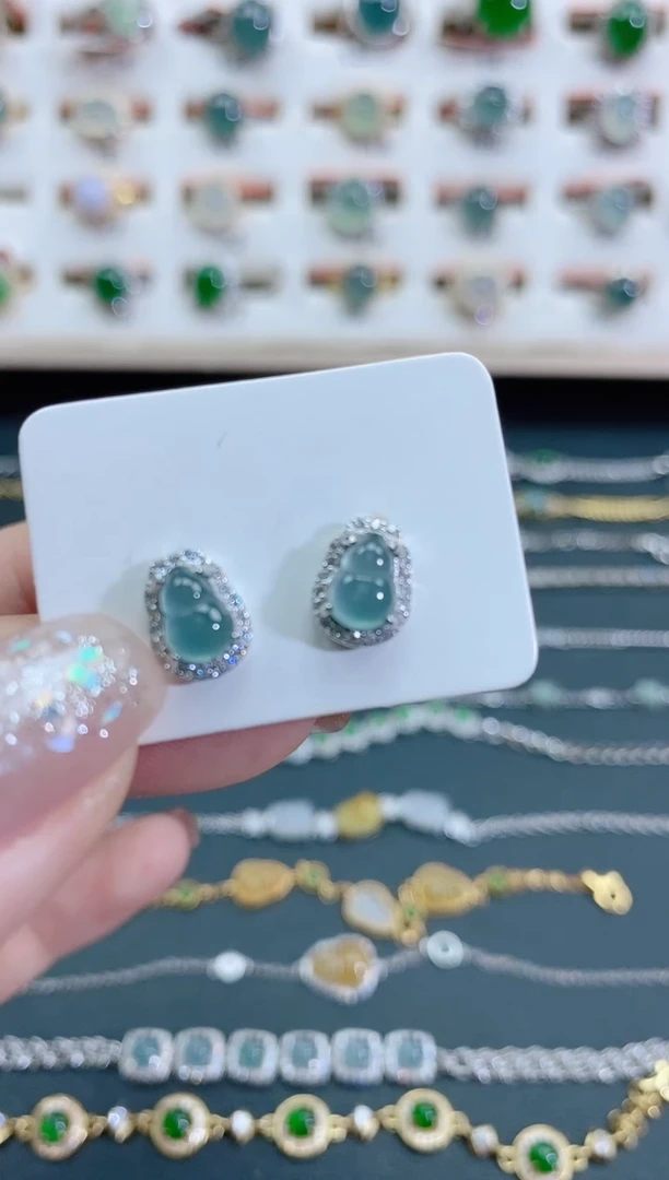 银S925镶嵌翡翠耳饰天然翡翠