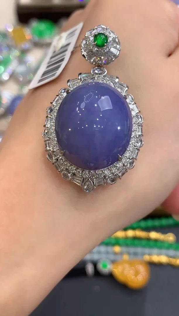 吊坠(不含链)18K金镶嵌翡翠q105紫货有色差