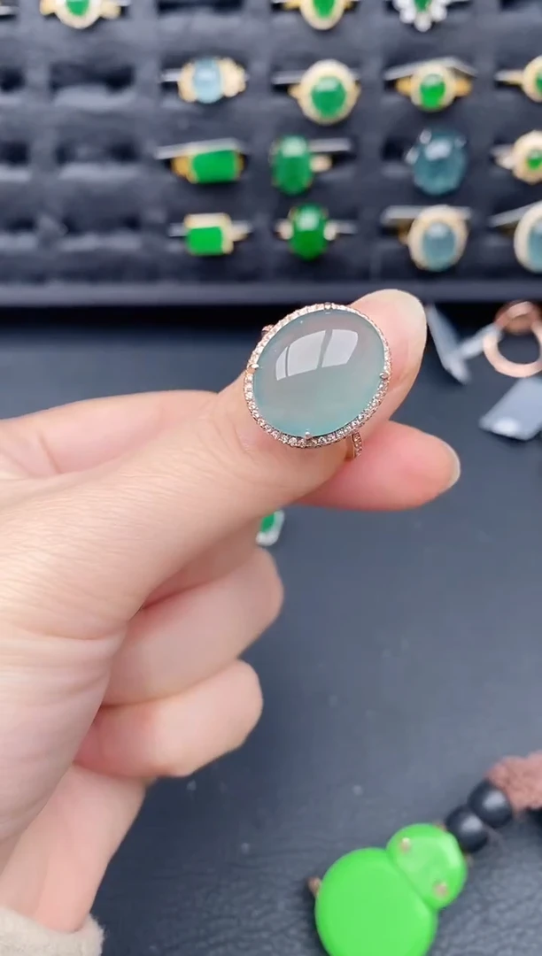 银S925镶嵌戒指翡翠天然a货翡翠379