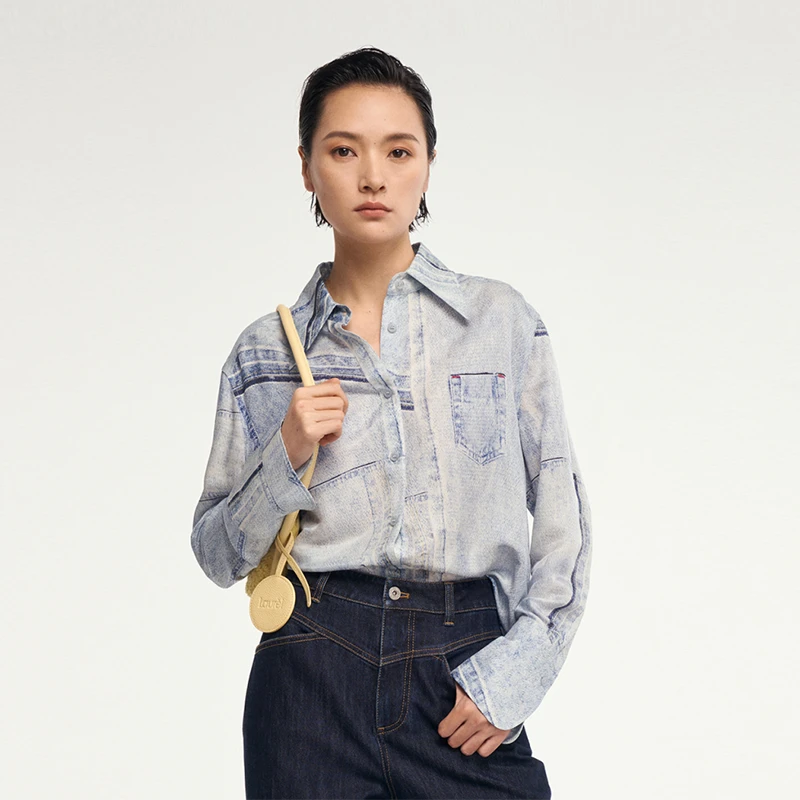 FALEMIG-萝家休闲牛仔印花衬衫C00100