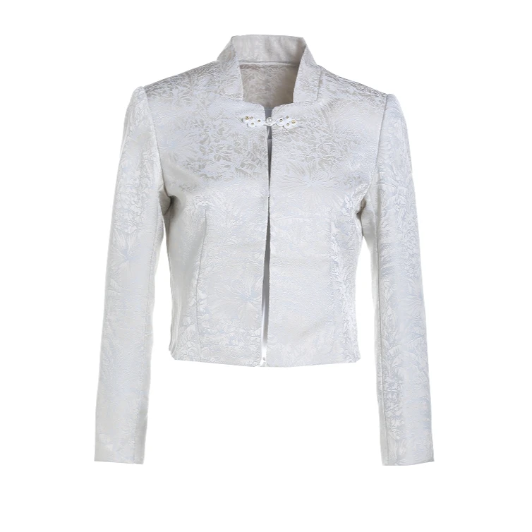 L·W/画而诗新款蕾丝气质长袖白色短款时尚女士立领短外套LBD81005