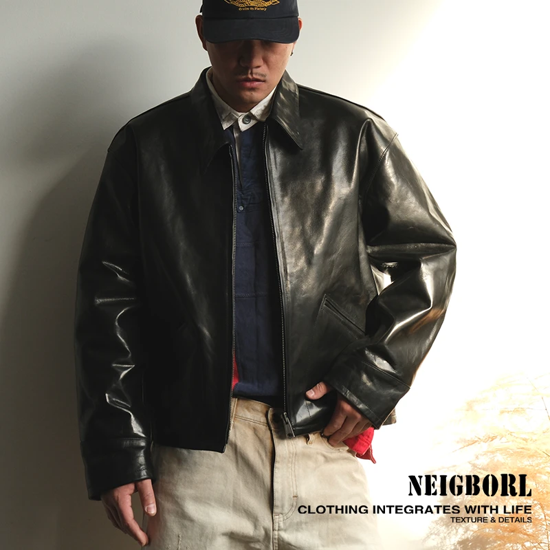 【玩世不恭•牛皮】NEIGBORL钊叔制潮流水洗进口小牛皮百搭机车夹克