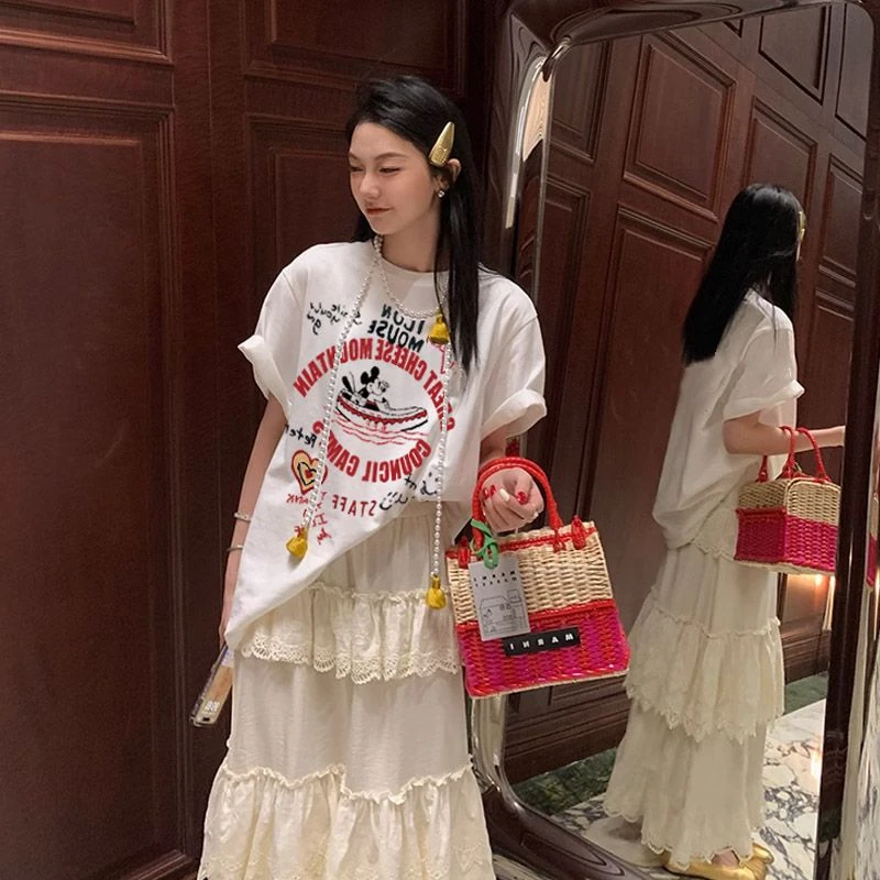 港风ins米奇潮牌百搭t恤上衣洋气女装纯棉短袖休闲情侣装高级半袖