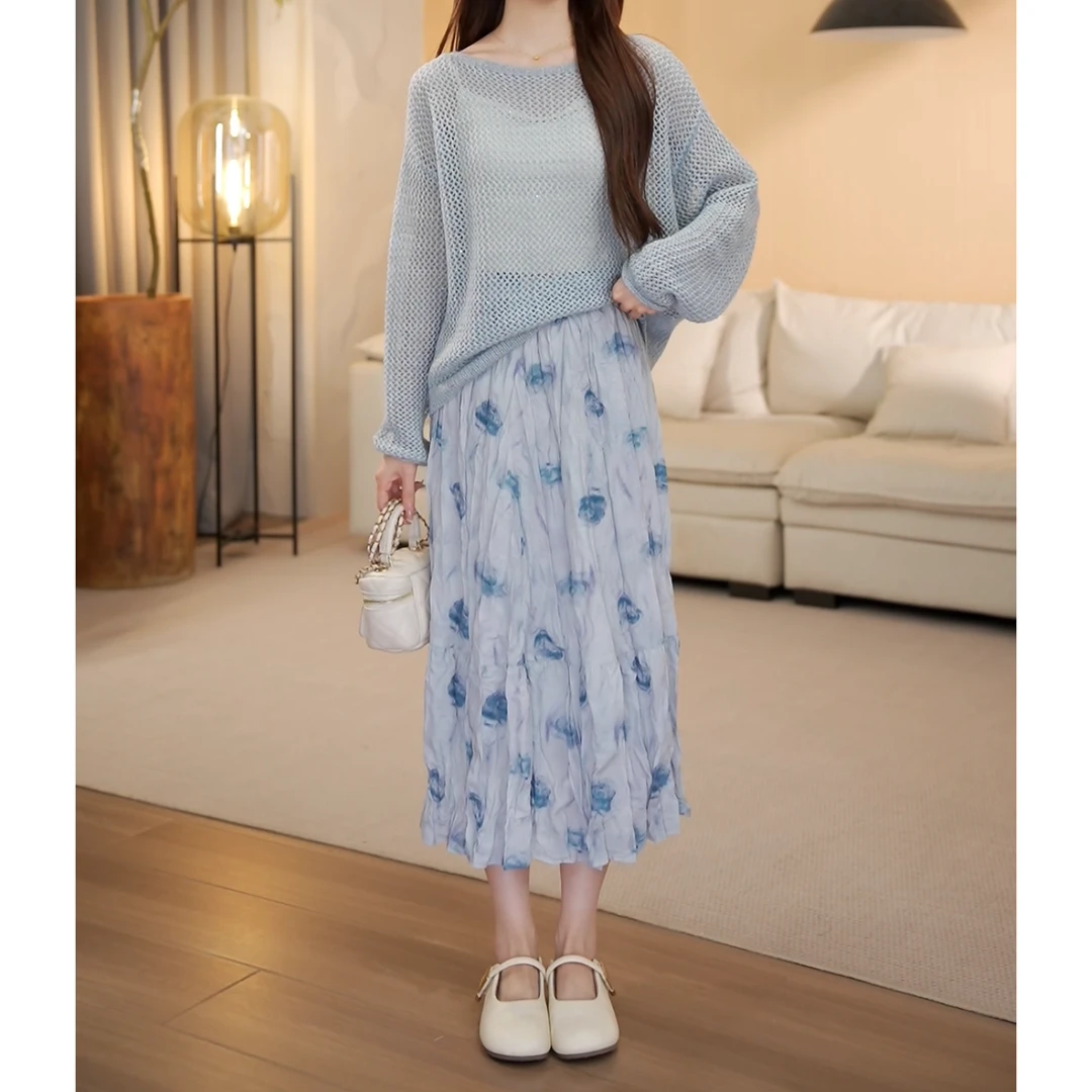 （现货周周小个子）春季显瘦气质高腰时尚复古法式碎花半身裙-8228